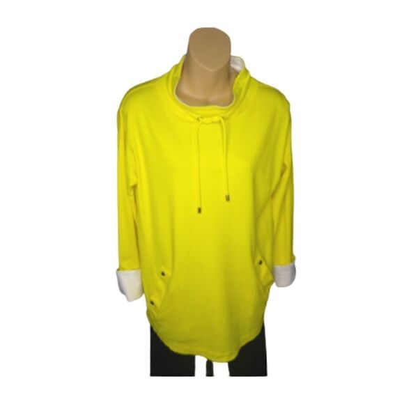 Joan Vass Yellow Loose Drawstring Cowl Neck Top with Pockets!  Size 4/6 - Picture 1 of 11